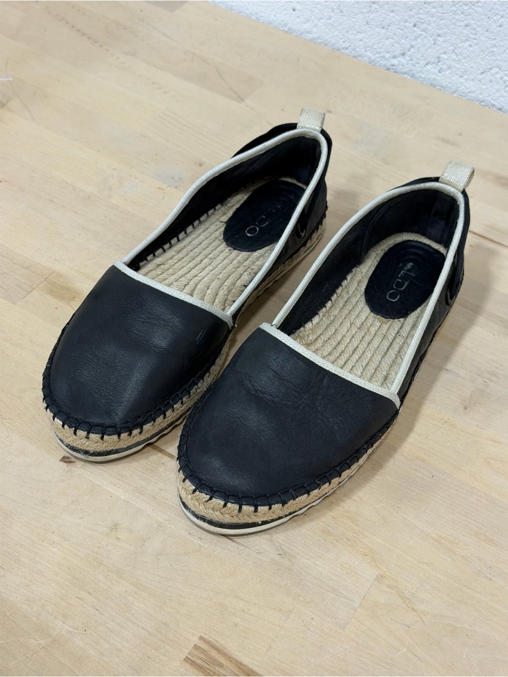 ALDO Black Espadrille Flats with Cream Trim